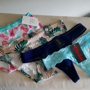 NWT 4 pairs of Women's Underwear Frederick's of Hollywood Thongs Bikini Size L